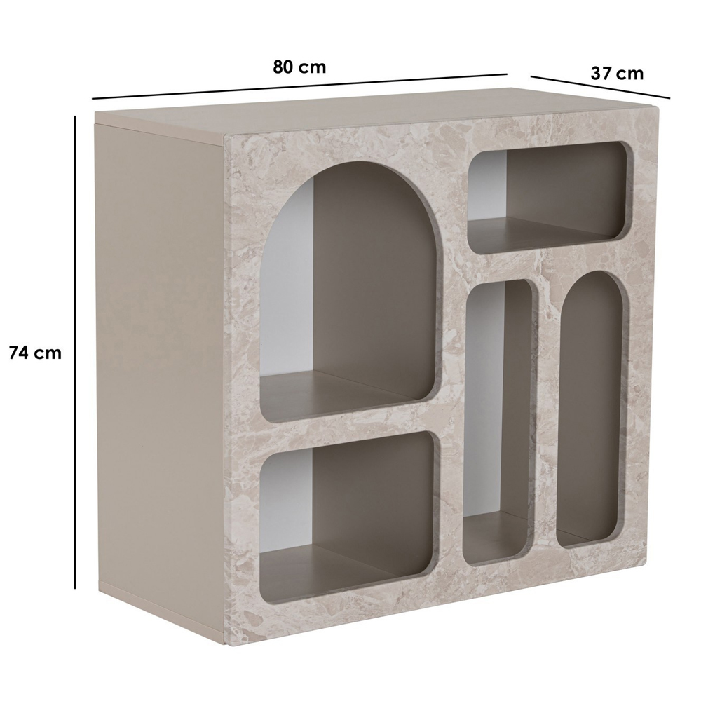 Clavero Wooden Console Table with 5 Shelves in Travertine Marble Sandstone