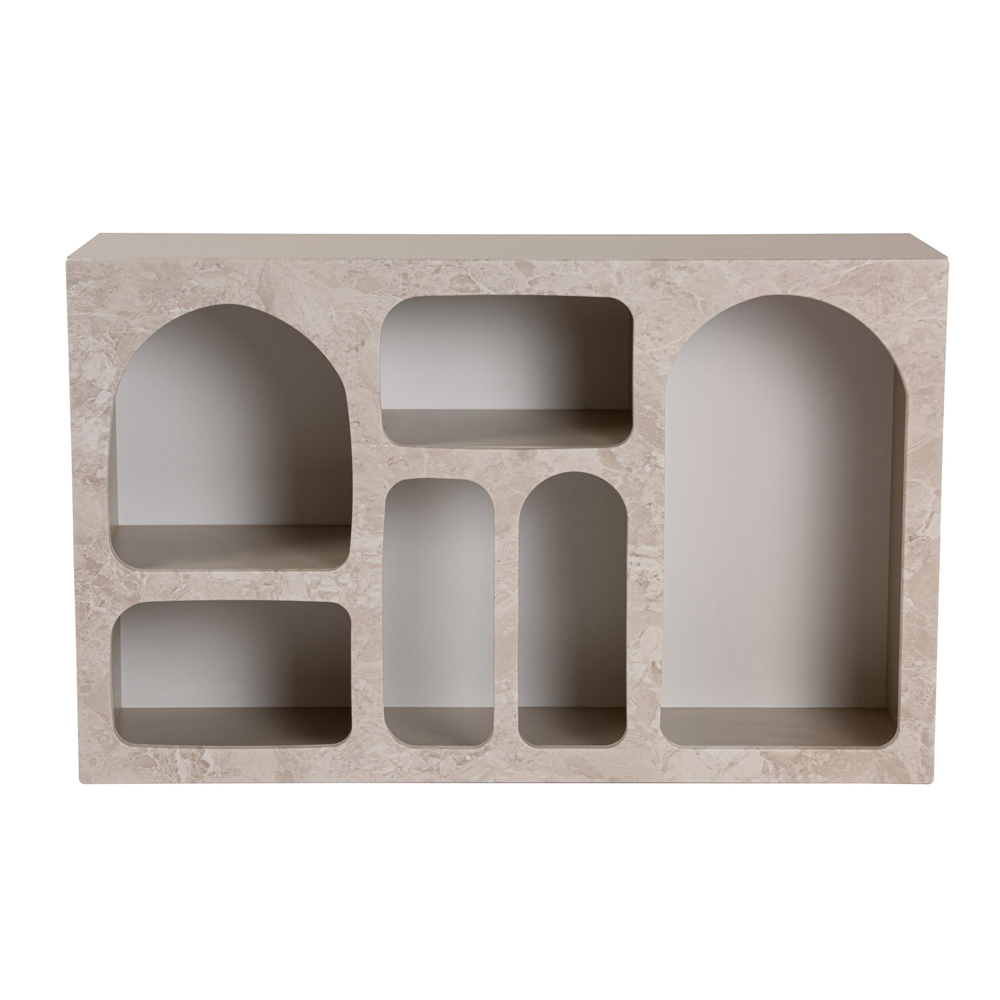 Clavero Wooden Display Unit with 6 Shelves in Travertine Marble Sandstone