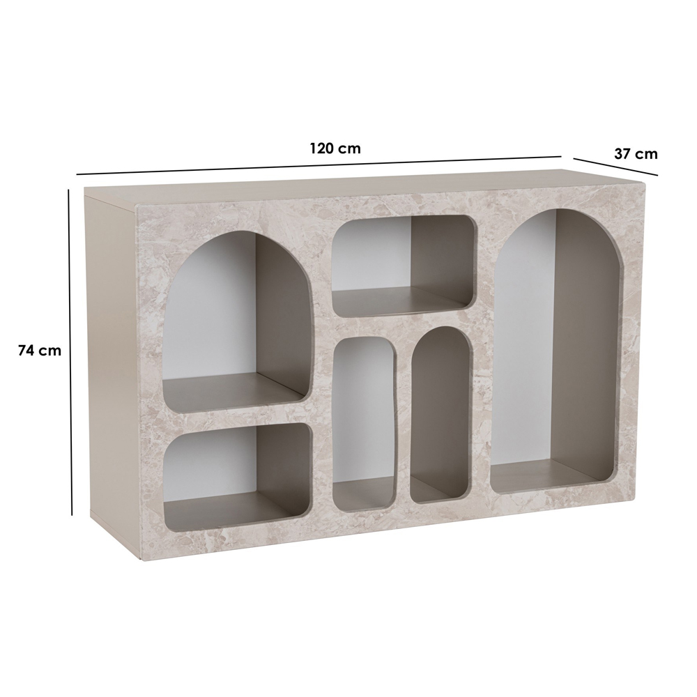 Clavero Wooden Display Unit with 6 Shelves in Travertine Marble Sandstone