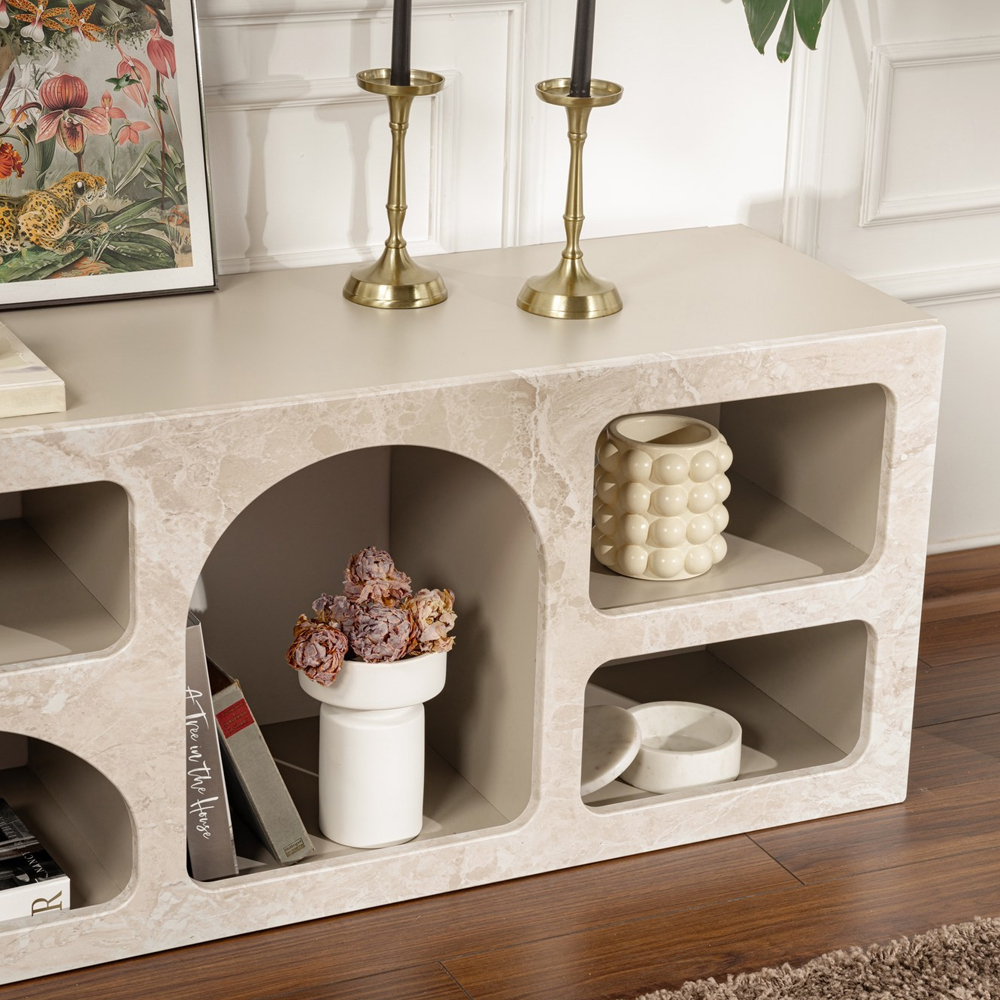 Clavero Wooden Display Unit with 7 Shelves in Travertine Marble Sandstone