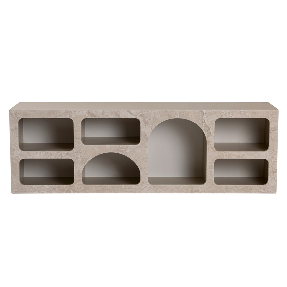 Clavero Wooden Display Unit with 7 Shelves in Travertine Marble Sandstone