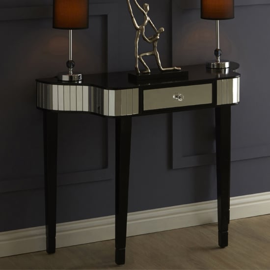 Photo of Clavona mirrored glass console table in clear and black