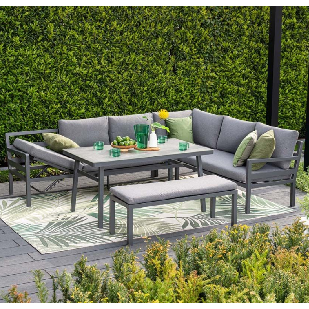 Clayton Aluminium Garden Corner Lounge Dining Set In Dark Grey