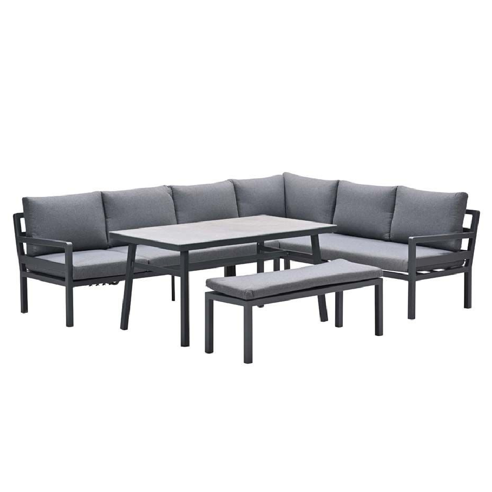 Clayton Aluminium Garden Corner Lounge Dining Set In Dark Grey