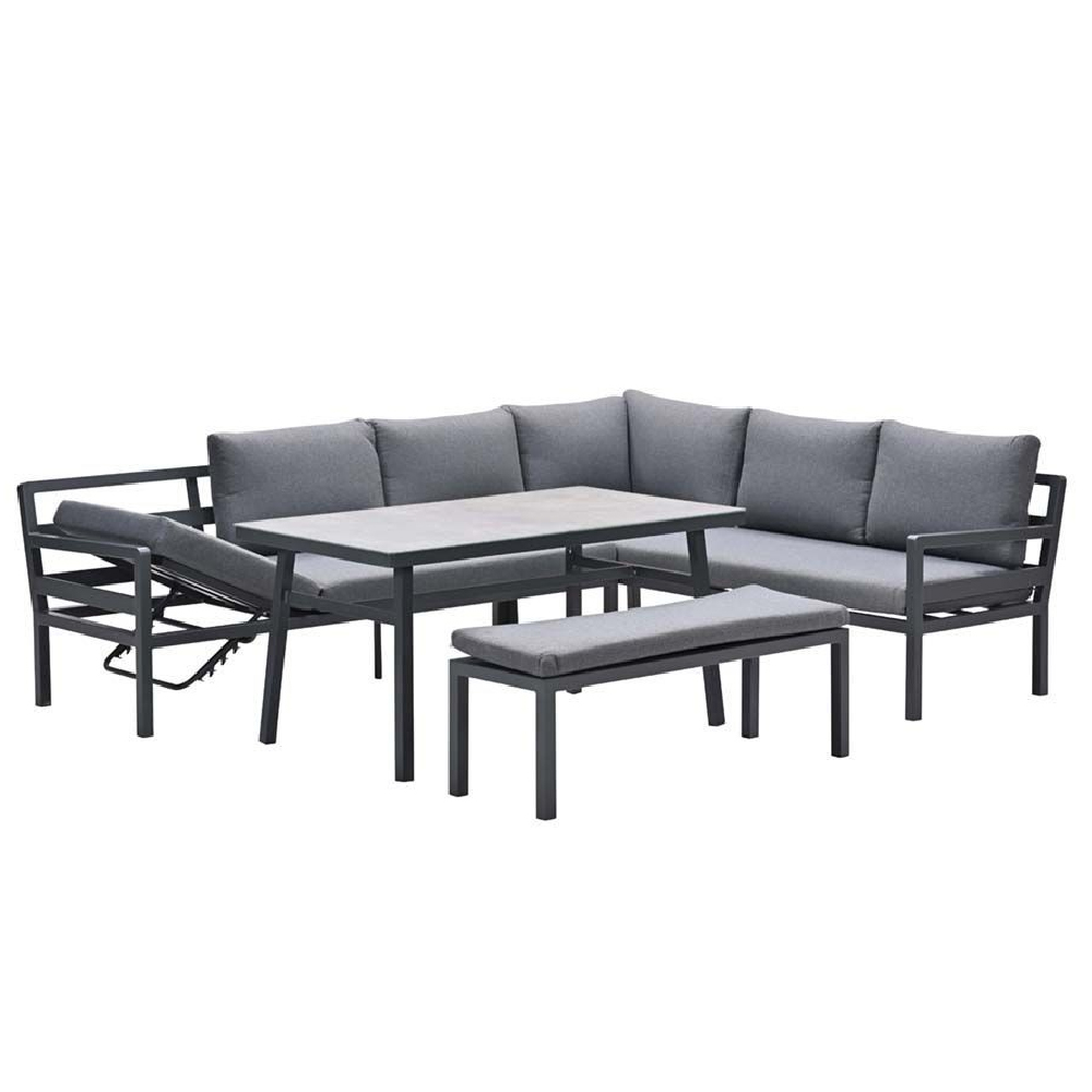 Clayton Aluminium Garden Corner Lounge Dining Set In Dark Grey