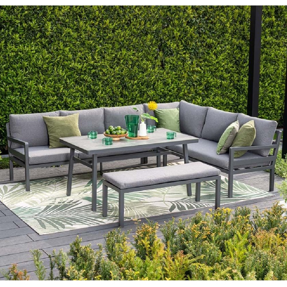 Clayton Aluminium Garden Corner Lounge Dining Set In Dark Grey