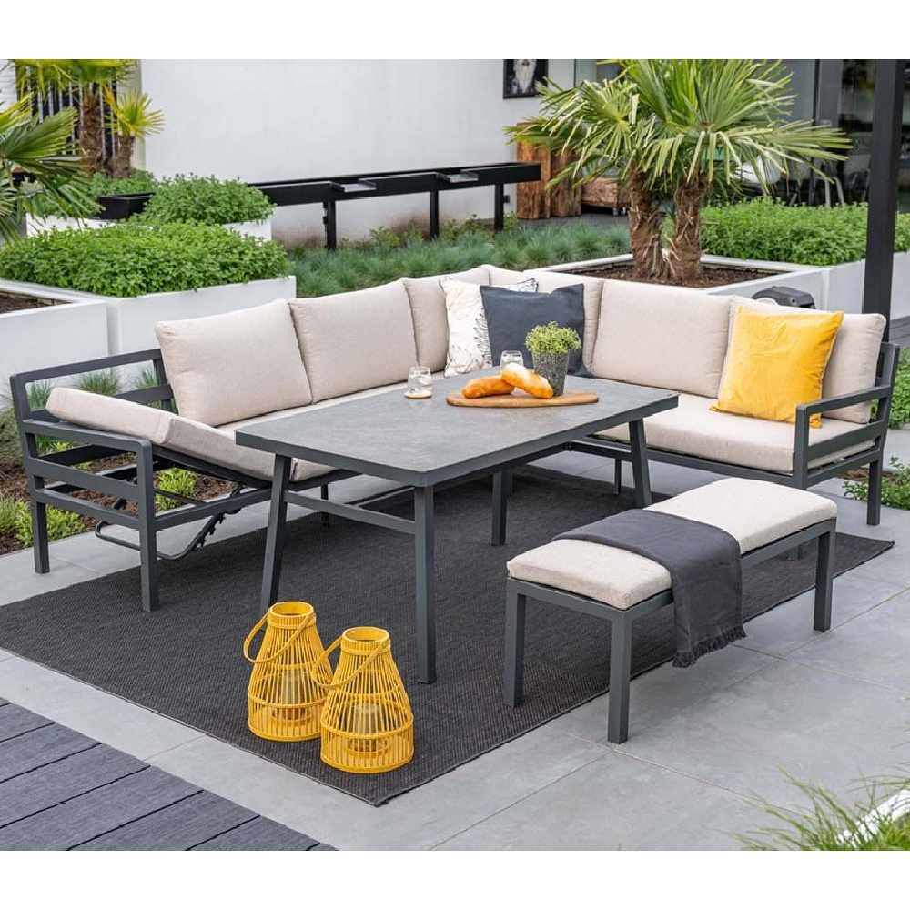 Clayton Aluminium Garden Corner Lounge Dining Set In Sand