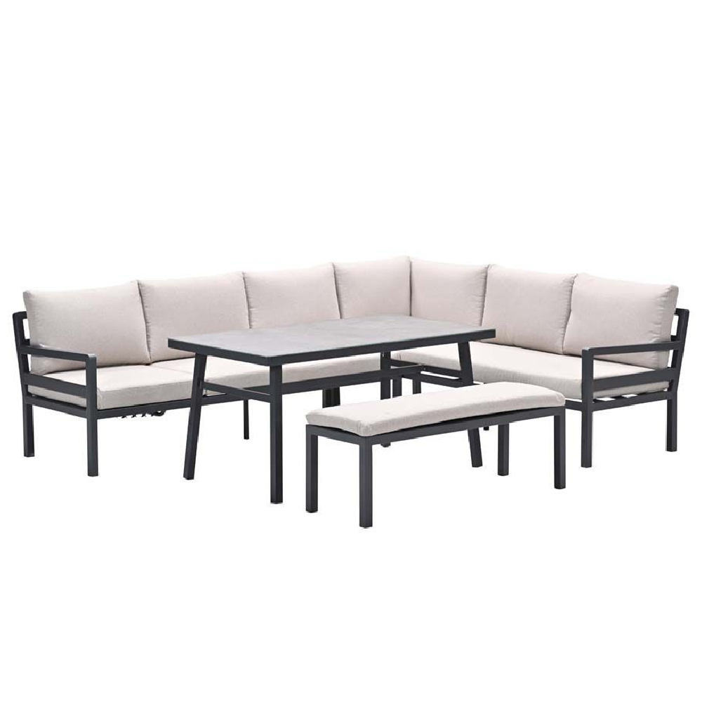 Clayton Aluminium Garden Corner Lounge Dining Set In Sand