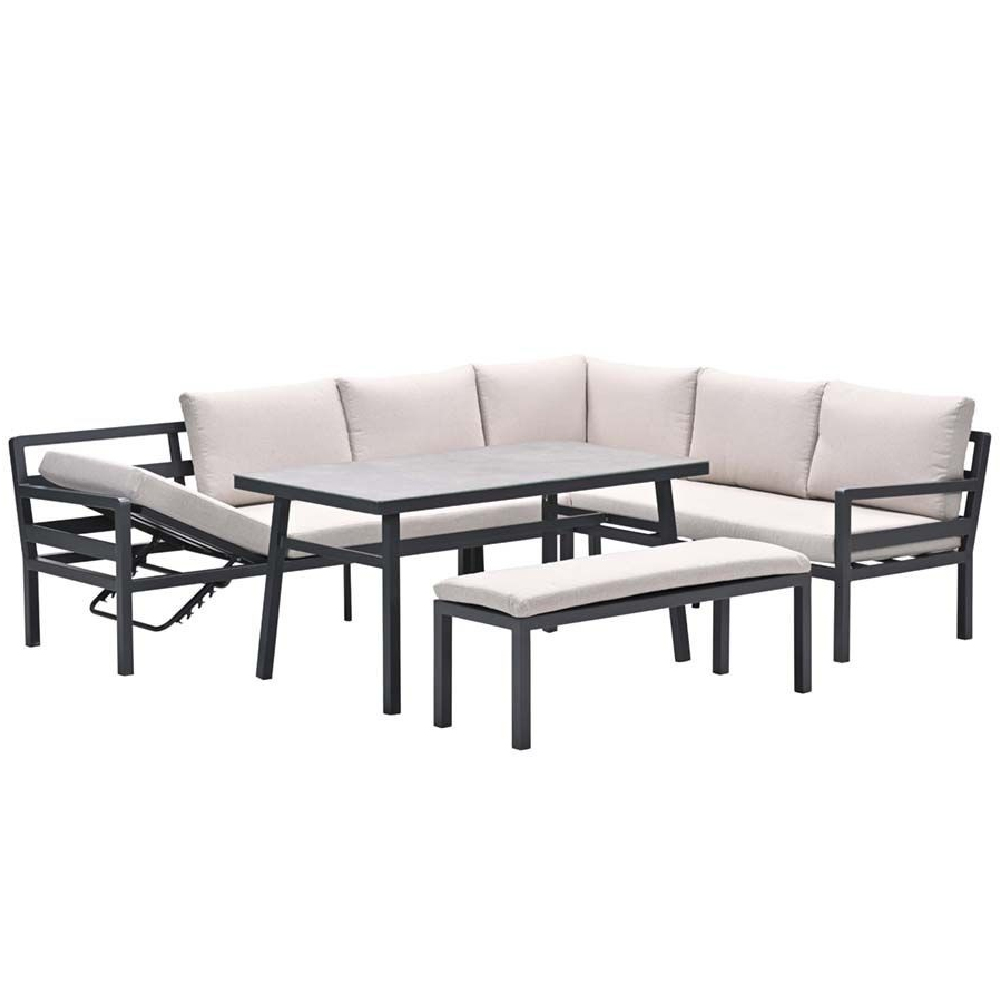 Clayton Aluminium Garden Corner Lounge Dining Set In Sand