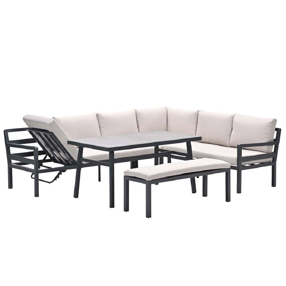 Clayton Aluminium Garden Corner Lounge Dining Set In Sand