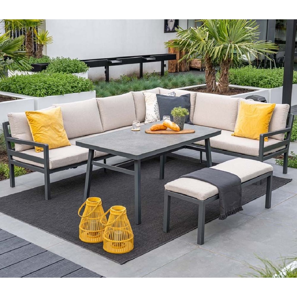 Clayton Aluminium Garden Corner Lounge Dining Set In Sand