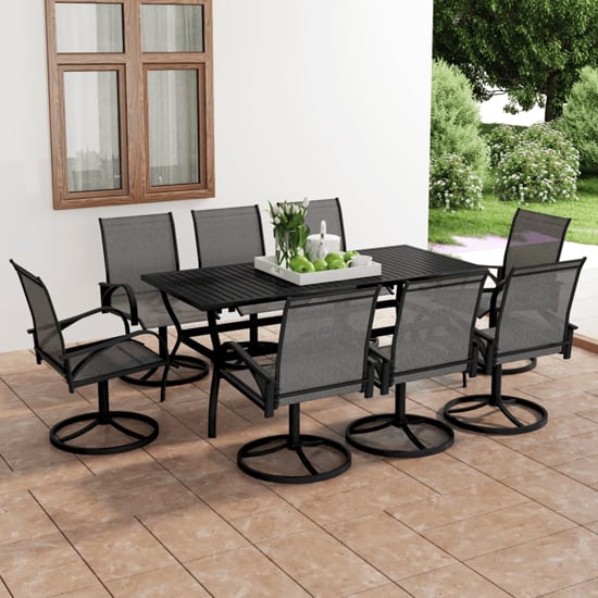 Read more about Clayton large steel 9 piece garden dining set in anthracite