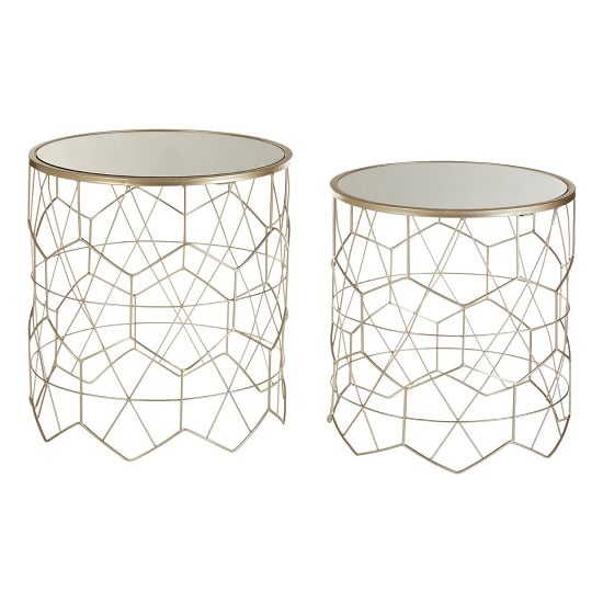Clazz Mirrored Set of 2 Side Tables In Champagne And Gold Frame