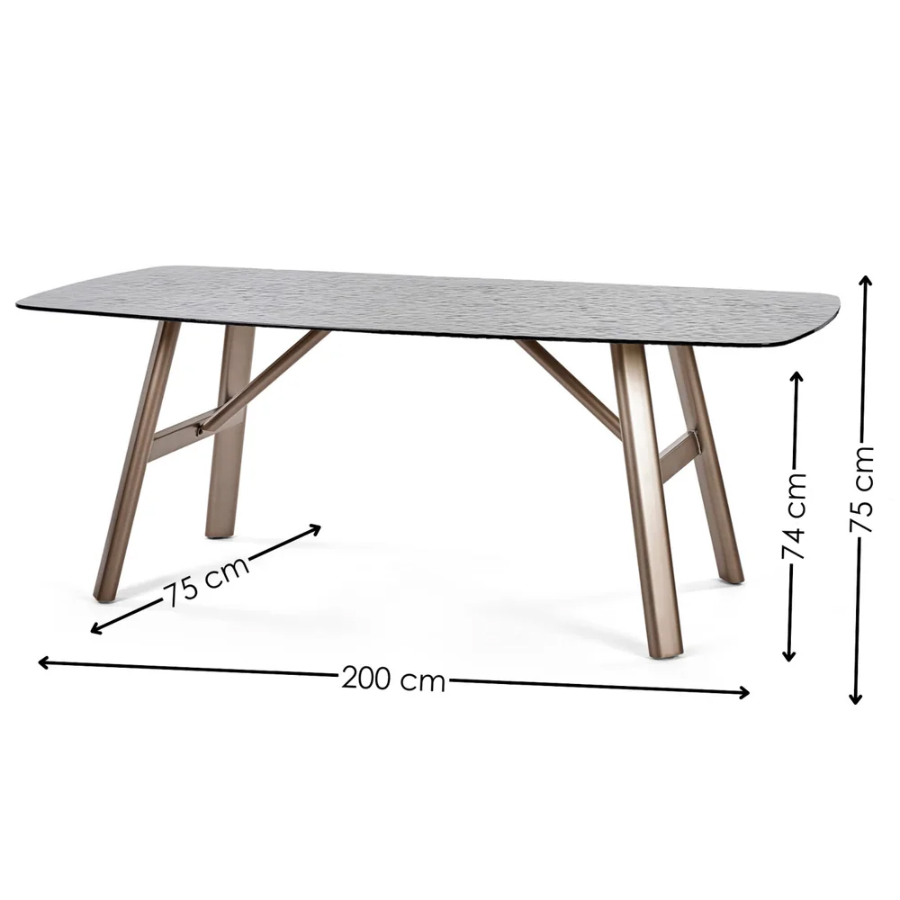 Cleburne Brown Smoked Bubble Glass Top Dining Table With 6 Beige Chairs