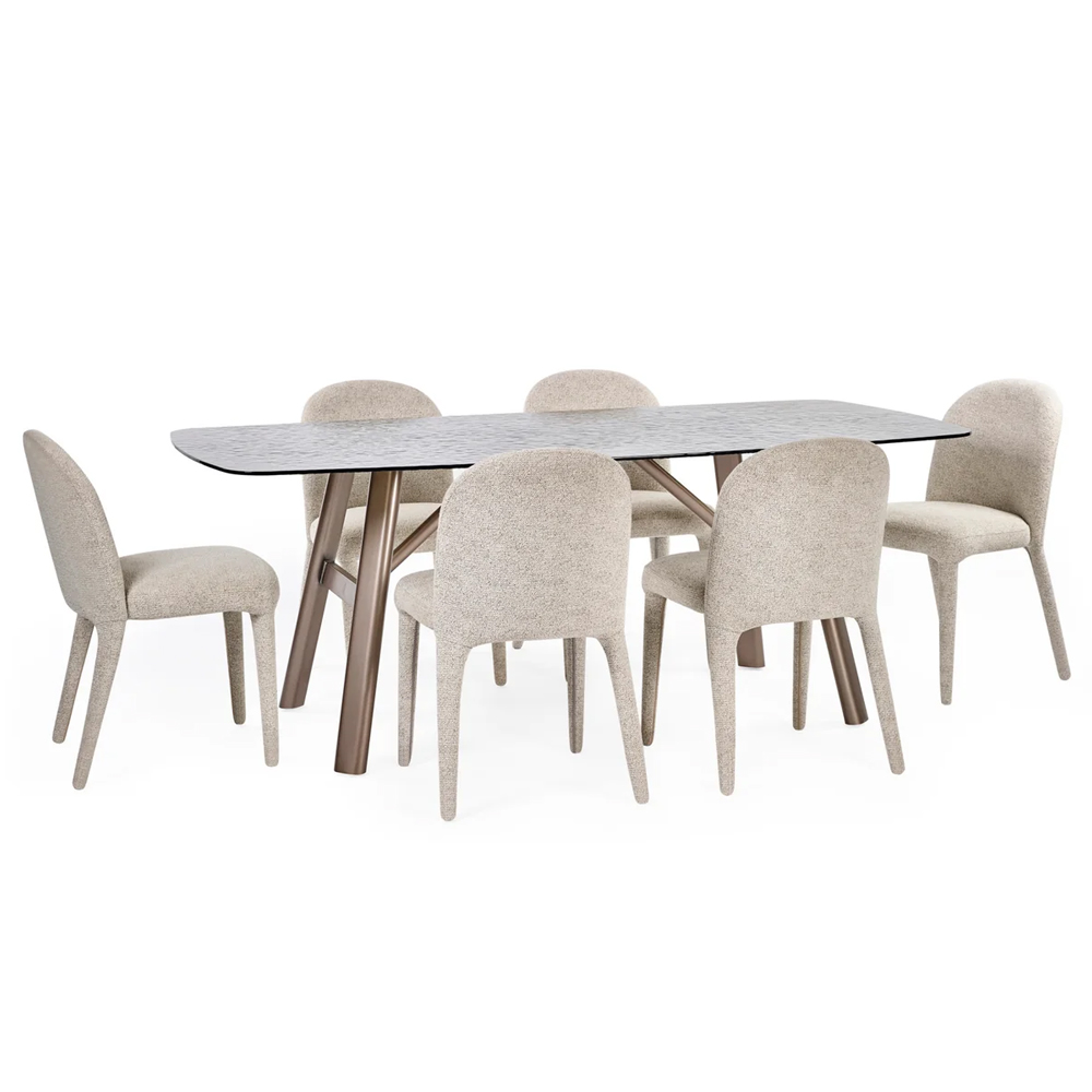 Cleburne Brown Smoked Bubble Glass Top Dining Table With Hinckley 6 Grey Chairs