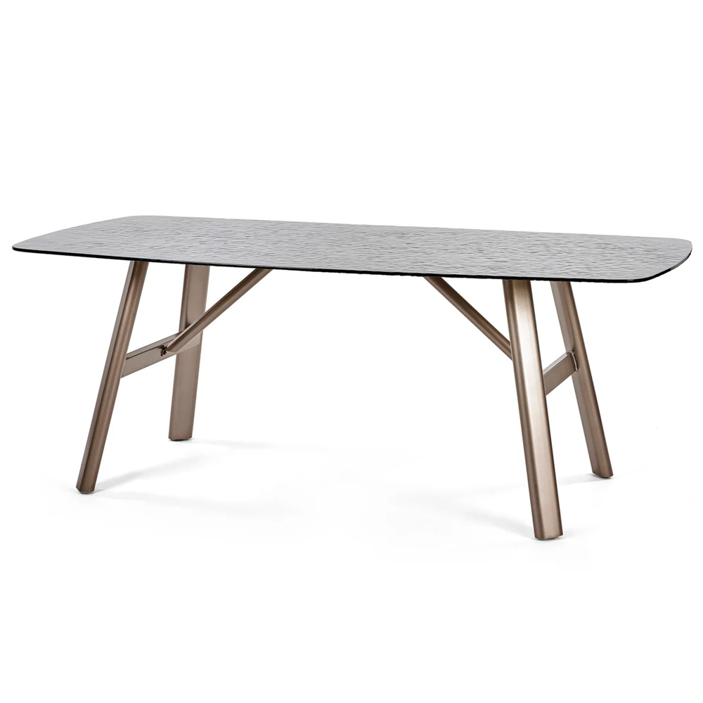 Cleburne Smoked Bubble Glass Top Rectangular Dining Table - Brown