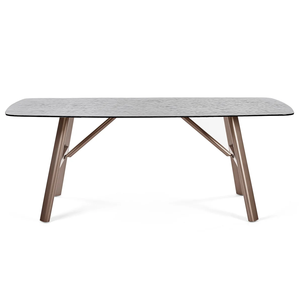 Cleburne Smoked Bubble Glass Top Rectangular Dining Table - Brown