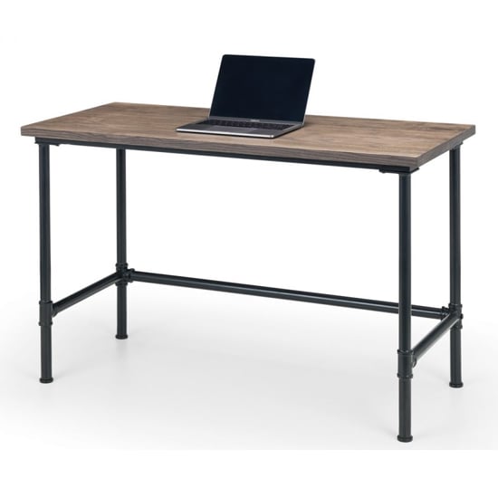 Caelum Wooden Laptop Desk In Mocha Elm With Pipework Legs