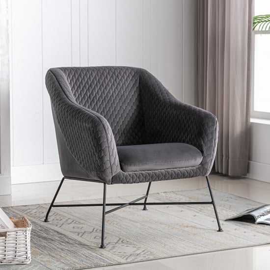 Read more about Cleo fabric accent chair in cinder with black metal legs