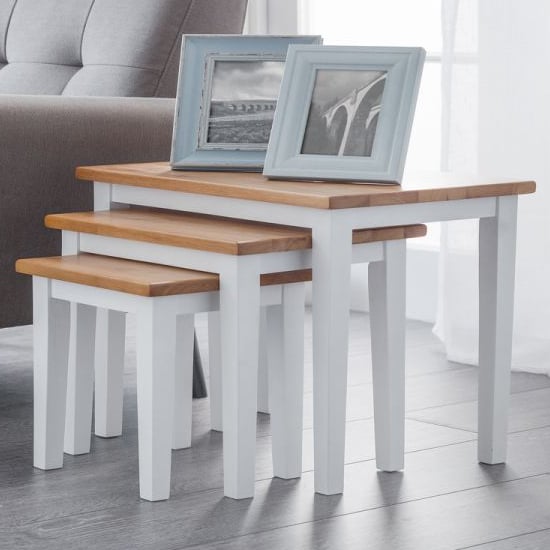 Photo of Cadee set of 3 wooden nesting tables in white and oak