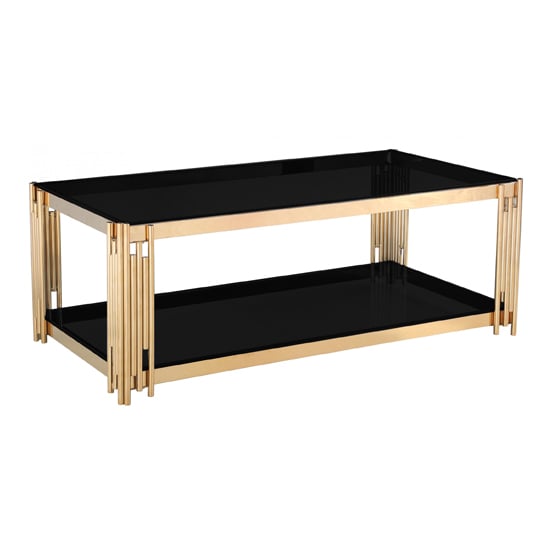 View Cleveland black glass coffee table with gold metal legs
