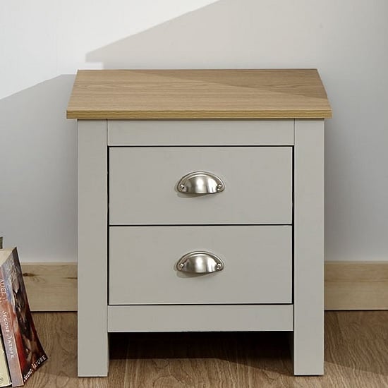Loftus Wooden Bedside Cabinet In Grey And Oak With 2 Drawers_1