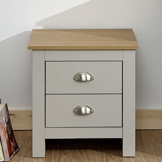 Read more about Loftus wooden bedside cabinet in grey and oak with 2 drawers