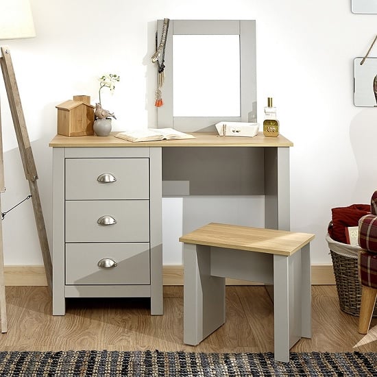 Photo of Loftus wooden dressing table set in grey and oak