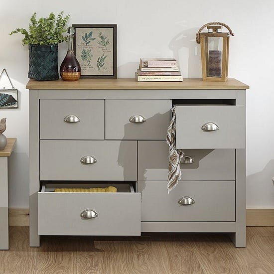 Loftus Wooden Chest Of Drawers Wide In Grey And Oak_2