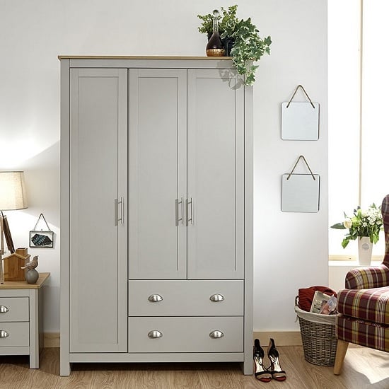 Loftus Wooden Wardrobe Wide In Grey And Oak With 3 Doors_1