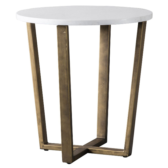 Clieo Round White Marble Side Table With Bronze Metal Base_2