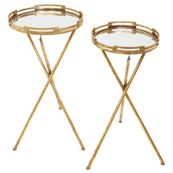 Clifden Mirrored Top 2 Nesting Tables With Gold Frame Furniture in Fashion