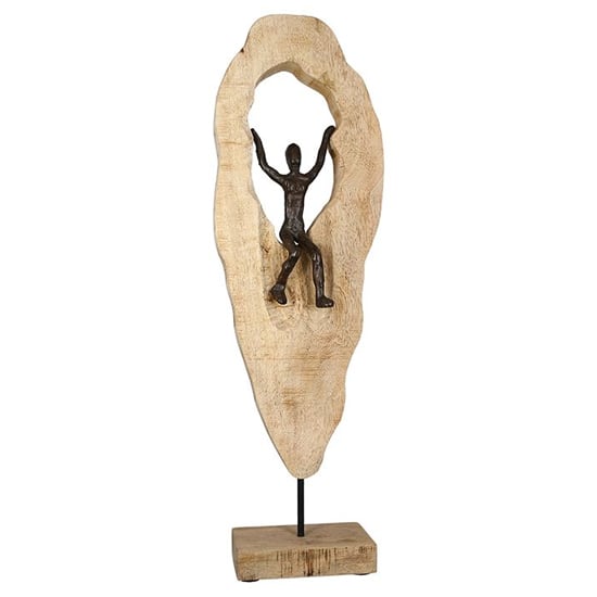 Read more about Cliffdiver aluminium sculpture in bronze with wooden frame