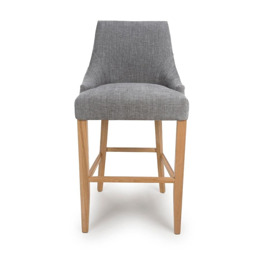 Clifton Grey Fabric Bar Chairs With Oak Legs In Pair