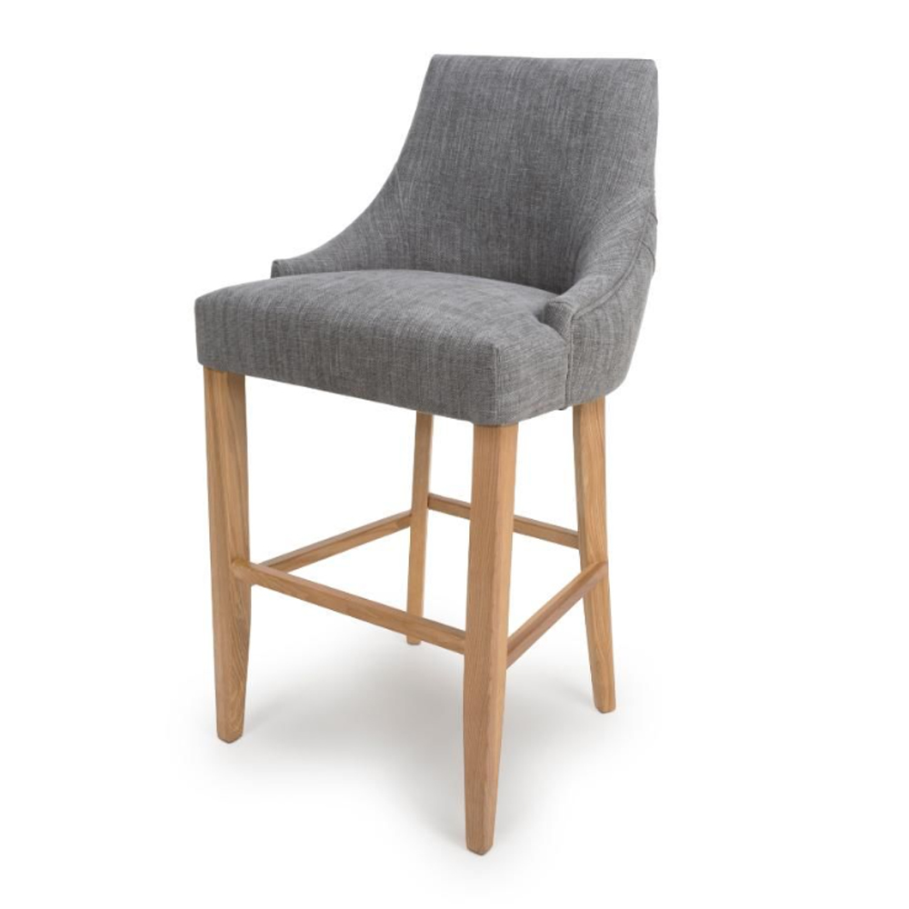 Clifton Grey Fabric Bar Chairs With Oak Legs In Pair