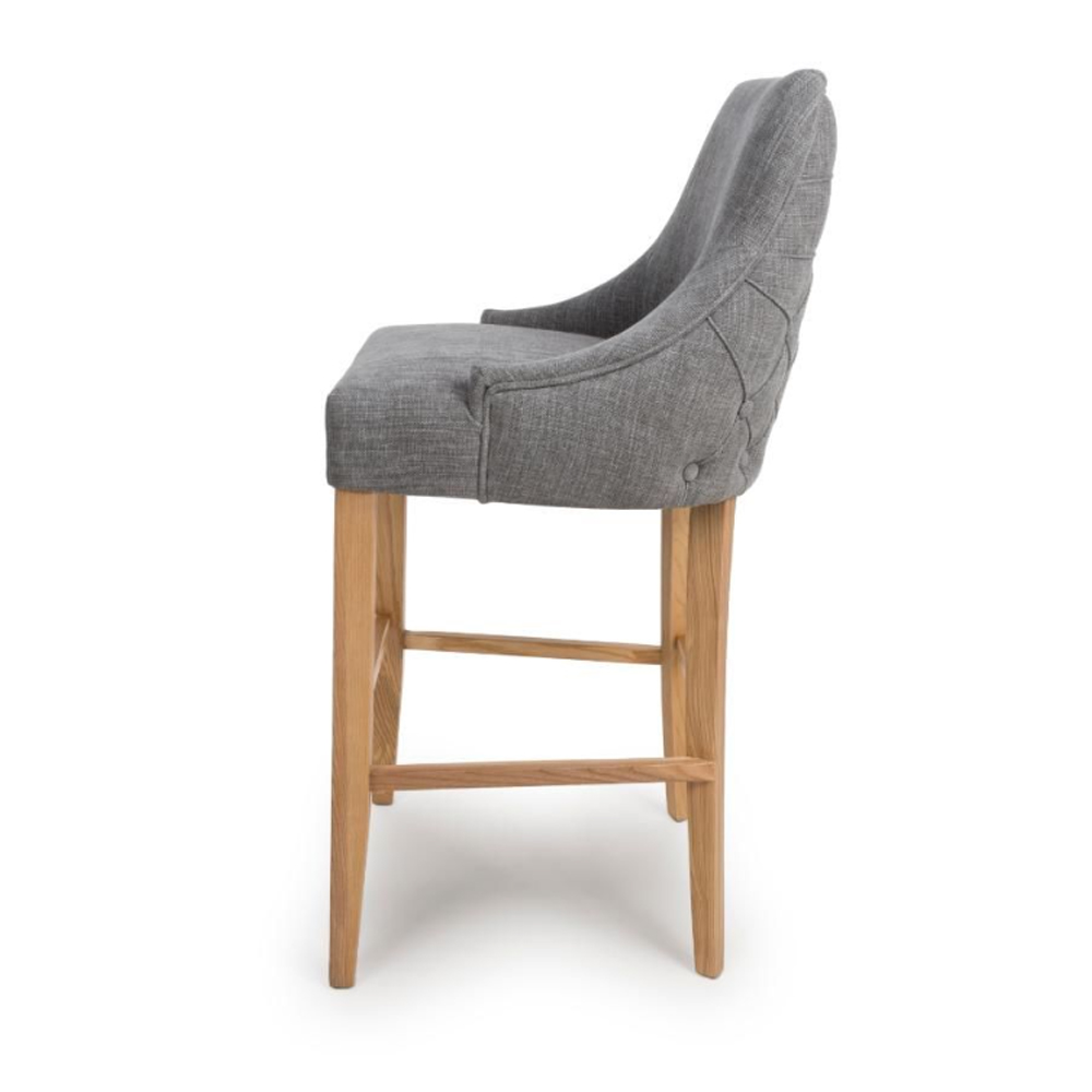 Clifton Grey Fabric Bar Chairs With Oak Legs In Pair
