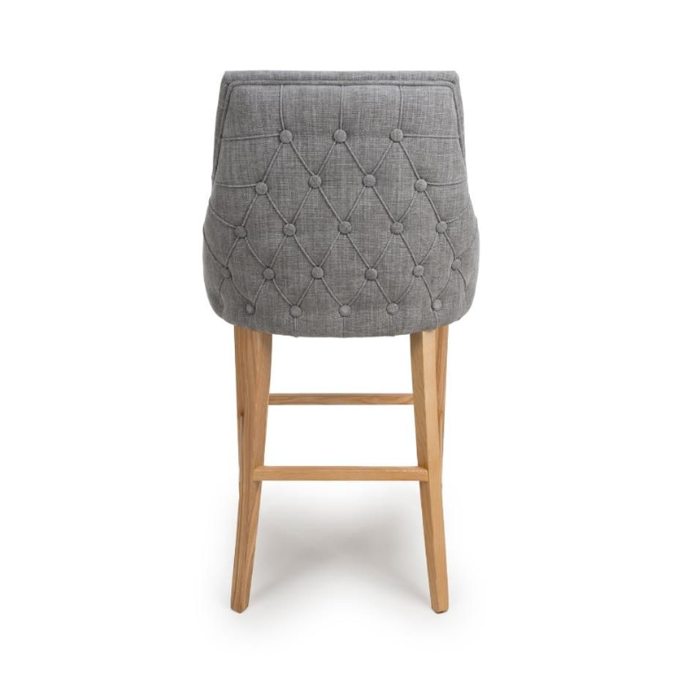 Clifton Grey Fabric Bar Chairs With Oak Legs In Pair