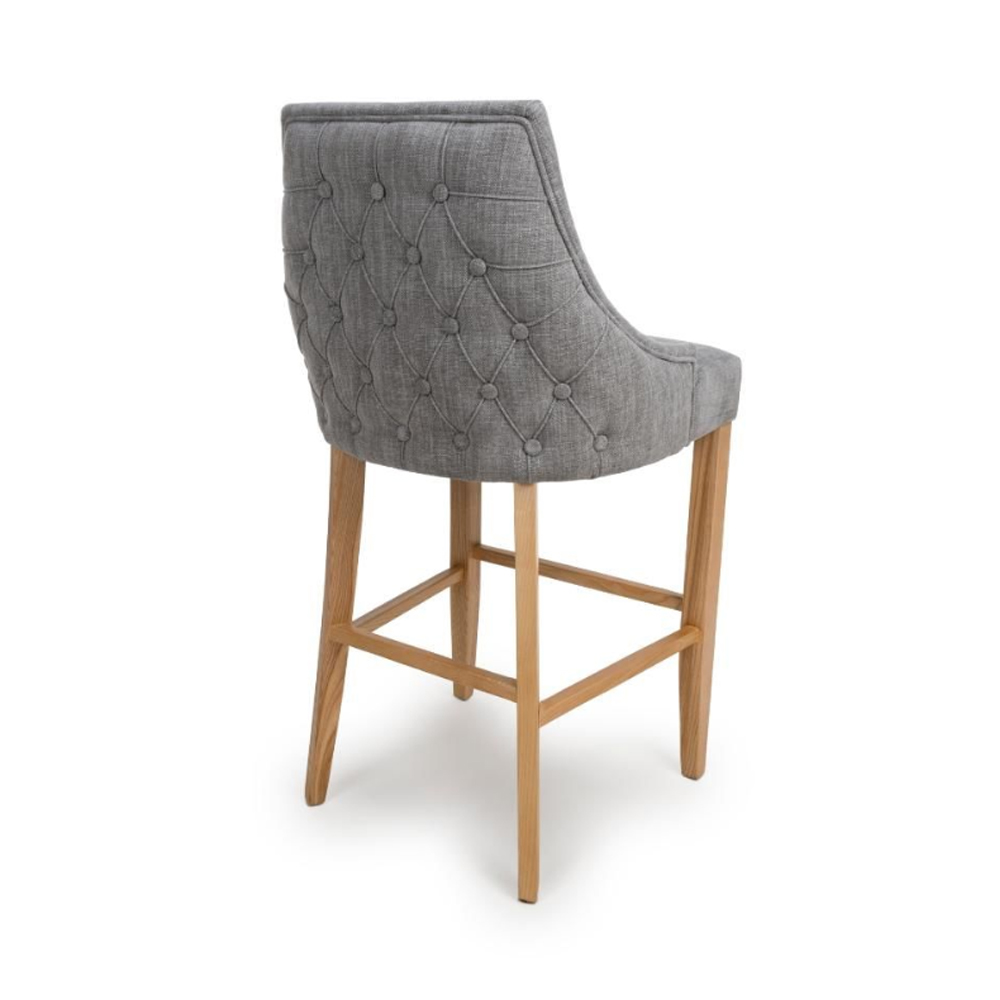 Clifton Grey Fabric Bar Chairs With Oak Legs In Pair