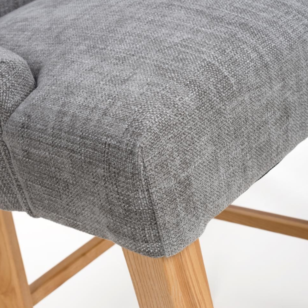 Clifton Grey Fabric Bar Chairs With Oak Legs In Pair