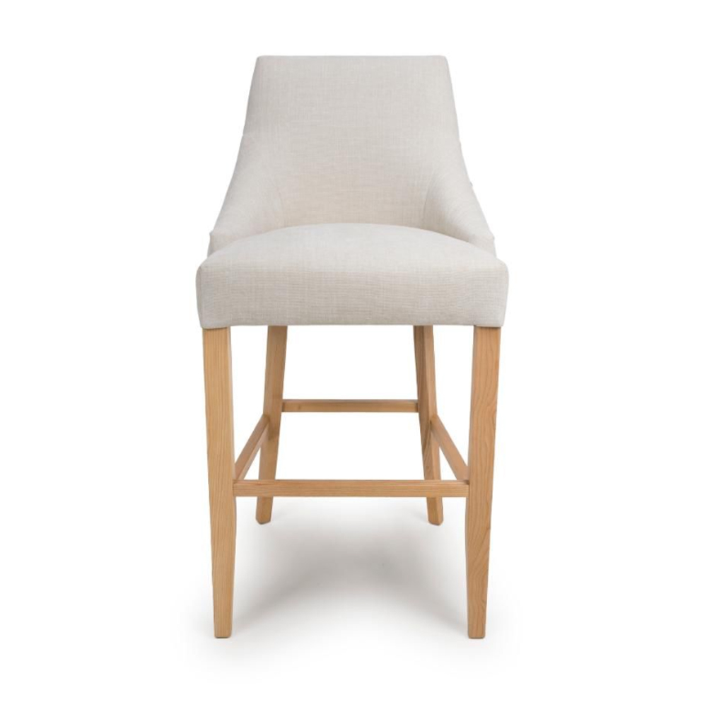 Clifton Linen Fabric Bar Chairs With Oak Legs In Pair