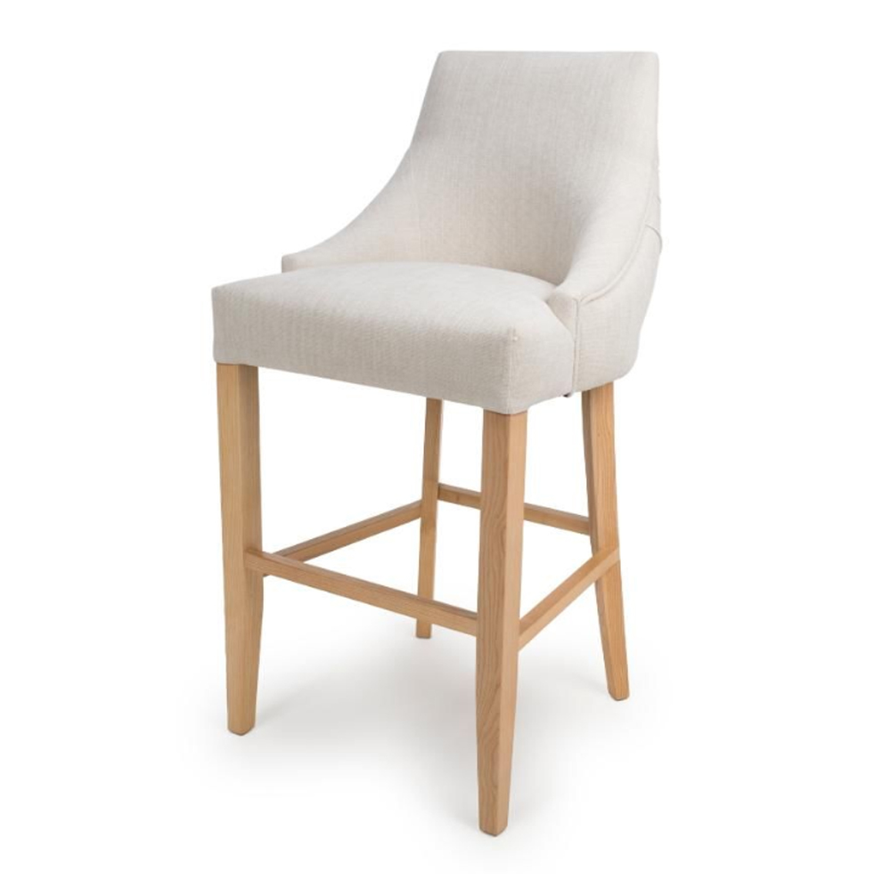 Clifton Linen Fabric Bar Chairs With Oak Legs In Pair
