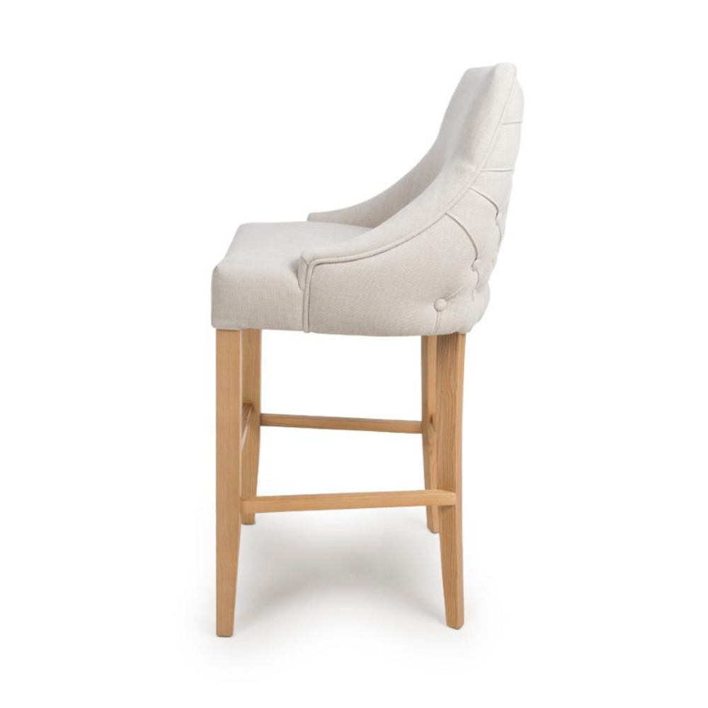 Clifton Linen Fabric Bar Chairs With Oak Legs In Pair