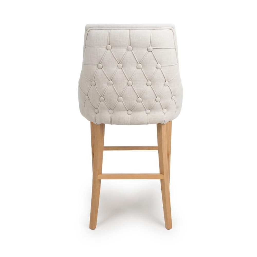 Clifton Linen Fabric Bar Chairs With Oak Legs In Pair