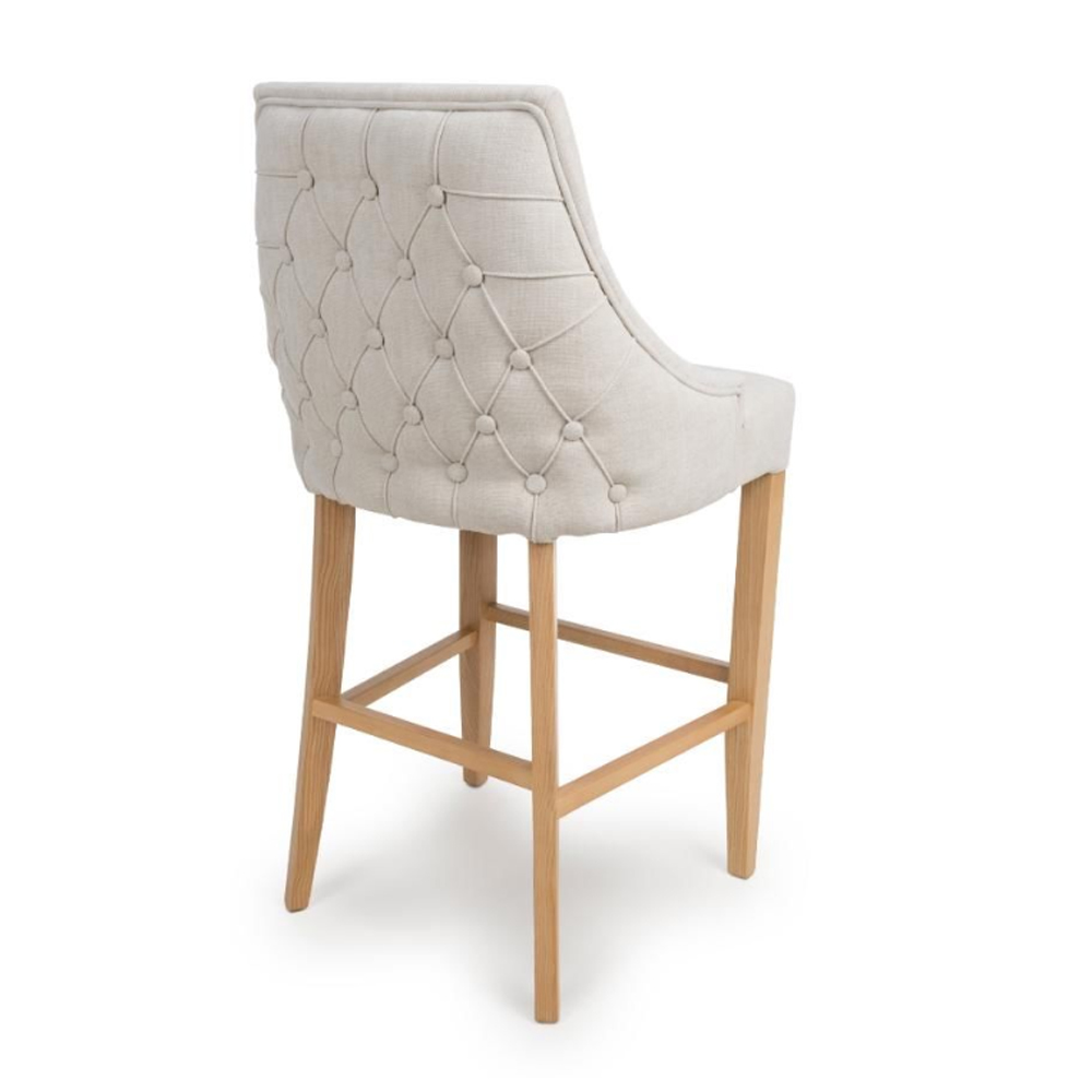 Clifton Linen Fabric Bar Chairs With Oak Legs In Pair