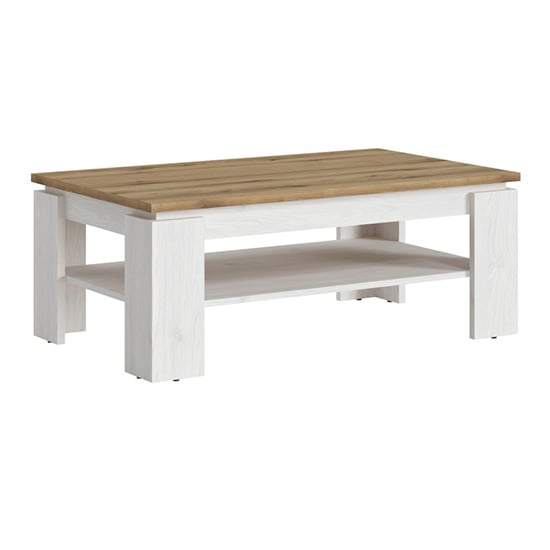 Photo of Clinton wooden coffee table in white and oak