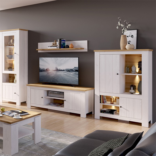 Clinton Wooden TV Stand With 2 Doors In White And Oak