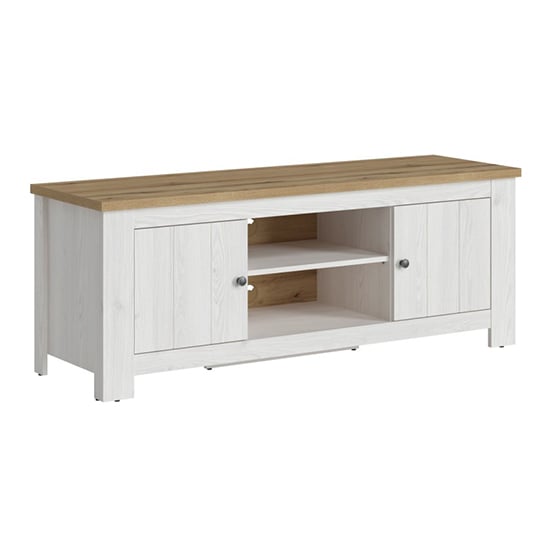 Product photograph of Clinton Wooden Tv Stand With 2 Doors In White And Oak from Furniture in Fashion