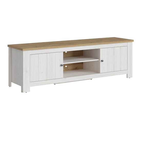 Product photograph of Clinton Wooden Tv Stand Wide With 2 Doors In White And Oak from Furniture in Fashion