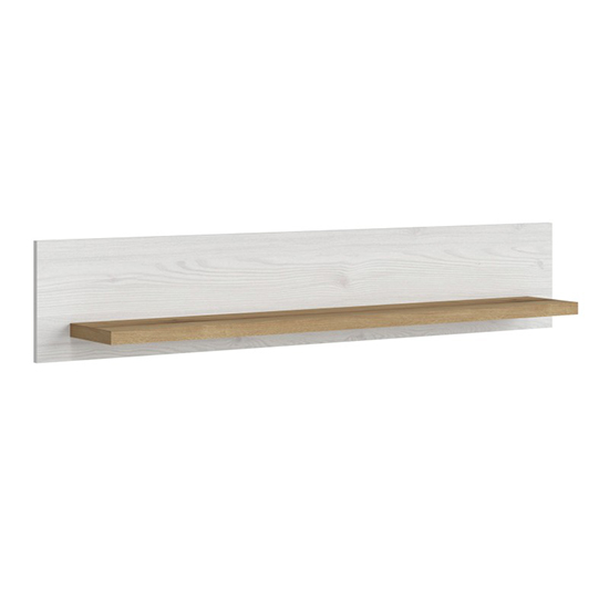 Photo of Clinton wooden wall shelf in white and oak