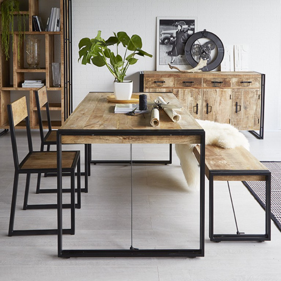 Read more about Clio industrial dining table in oak with 2 chairs and bench